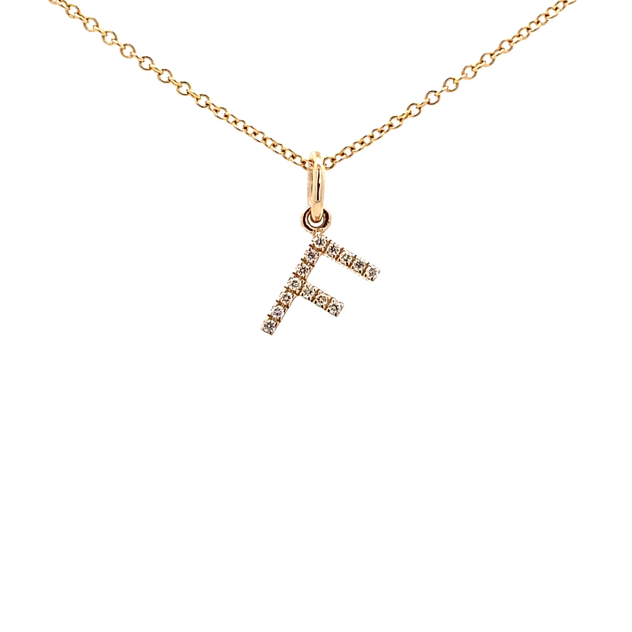 14K Gold Initial Diamond Pendant F(0.05ct) - dagatchi.com
