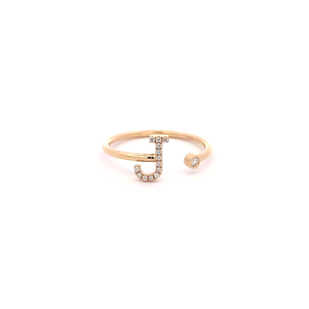 14K Gold Diamond Initial Ring J(0.07ct) - dagatchi.com