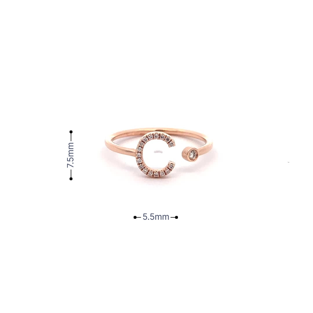 14K Gold Diamond Initial Ring C(0.08ct) - dagatchi.com