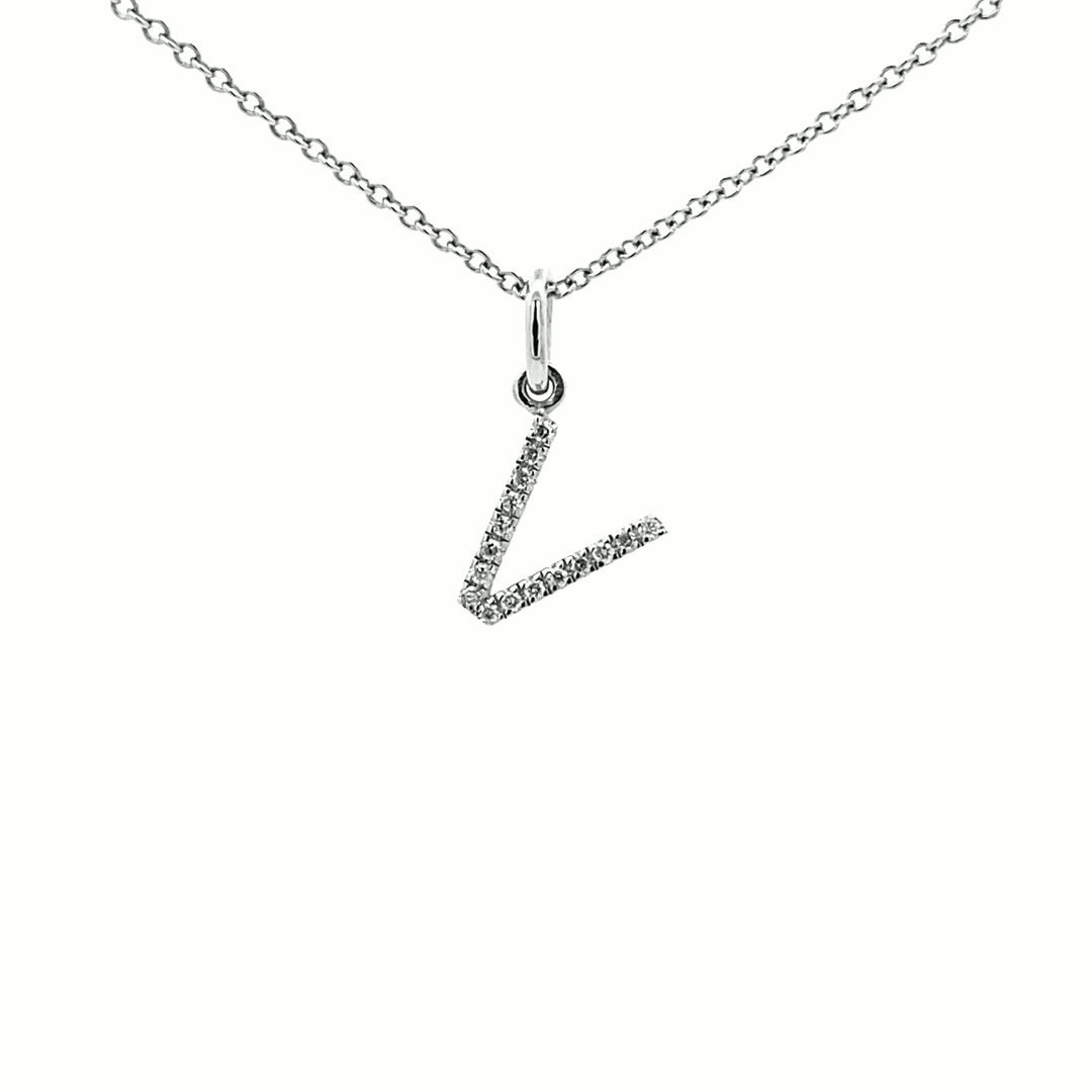 14K Gold Initial Diamond Pendant V(0.06ct) - dagatchi.com