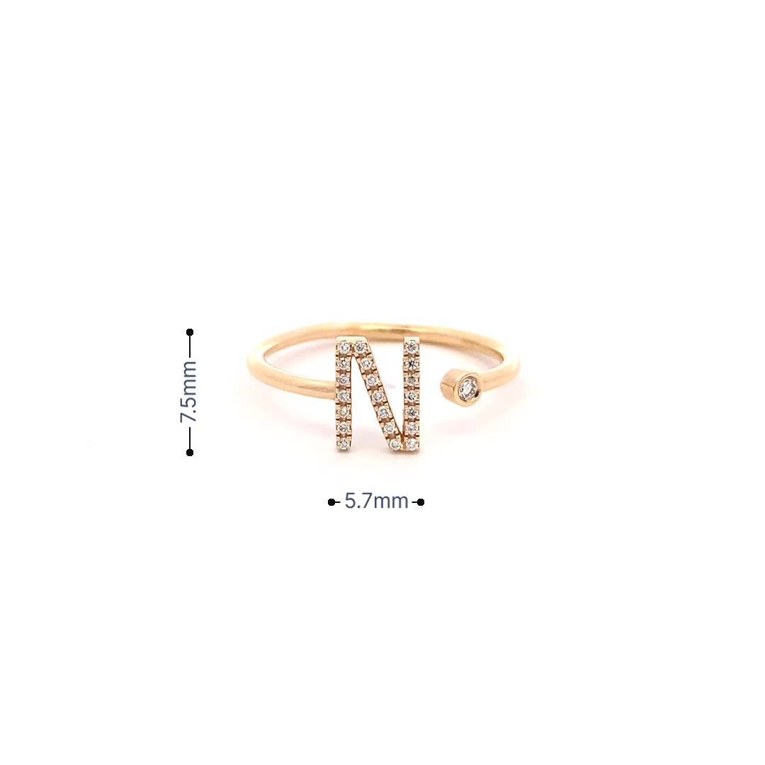 14K Gold Diamond Initial Ring N(0.10ct) - dagatchi.com