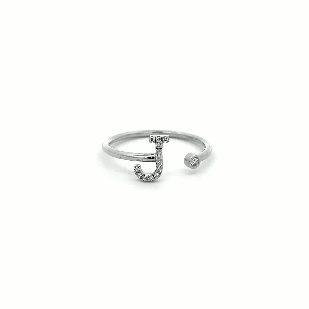 14K Gold Diamond Initial Ring J(0.07ct) - dagatchi.com
