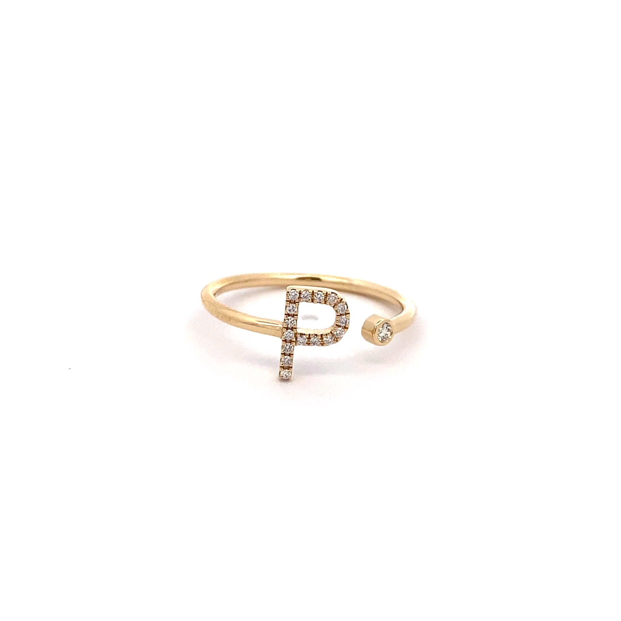 14K Gold Diamond Initial Ring P(0.08ct) - dagatchi.com