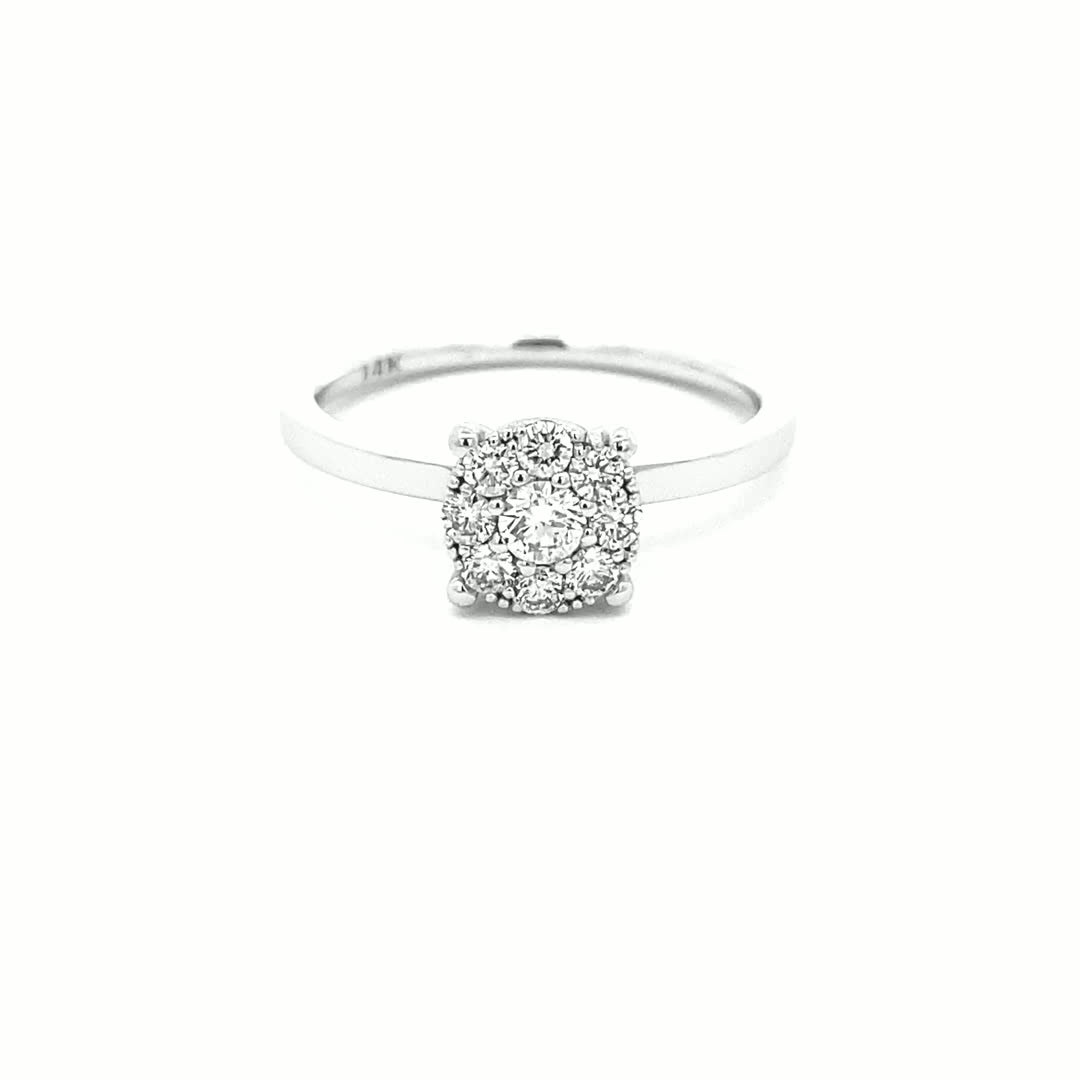 14K White Gold Diamond Round Cluster Solitaire Ring(0.39ct) - dagatchi.com