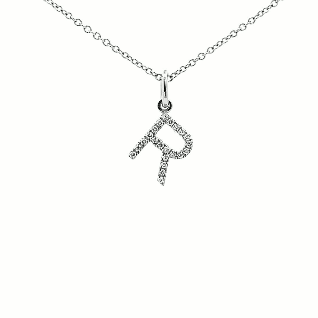 14K Gold Initial Diamond Pendant R(0.08ct) - dagatchi.com