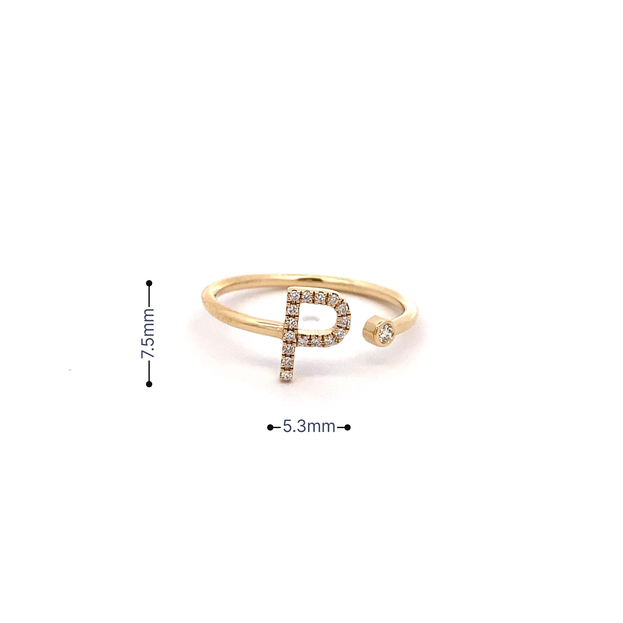 14K Gold Diamond Initial Ring P(0.08ct) - dagatchi.com