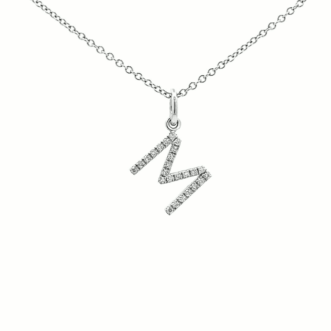 14K Gold Initial Diamond Pendant M(0.09ct) - dagatchi.com