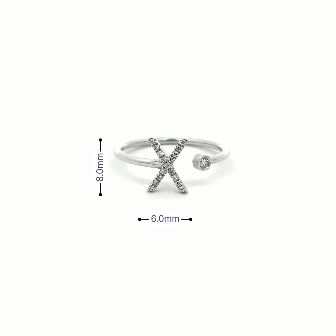 14K Gold Diamond Initial Ring X(0.08ct) - dagatchi.com