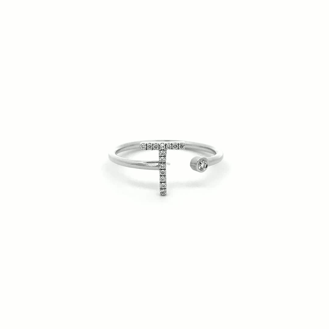 14K Gold Diamond Initial Ring T(0.07ct) - dagatchi.com