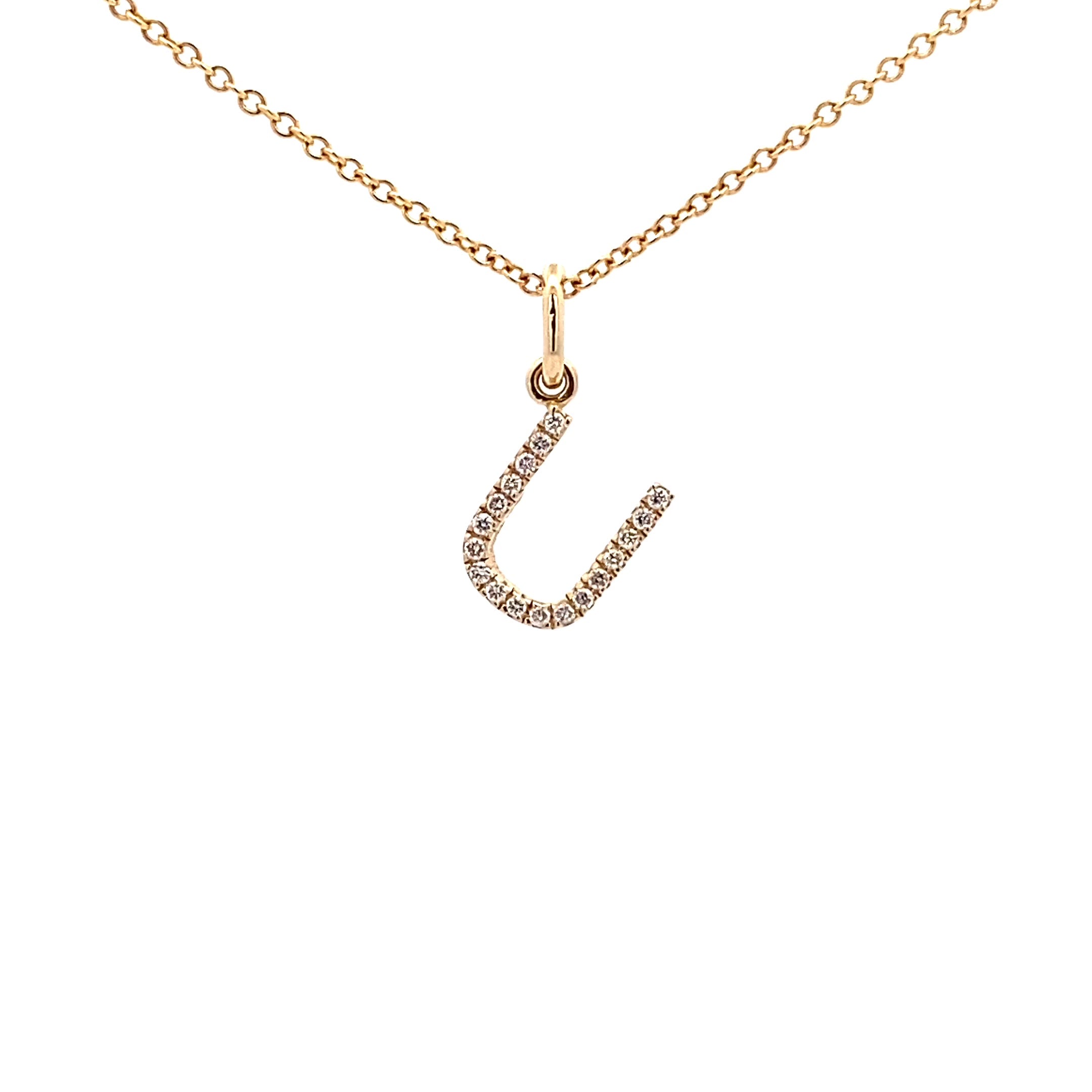 14K Gold Initial Diamond Pendant U(0.07ct) - dagatchi.com