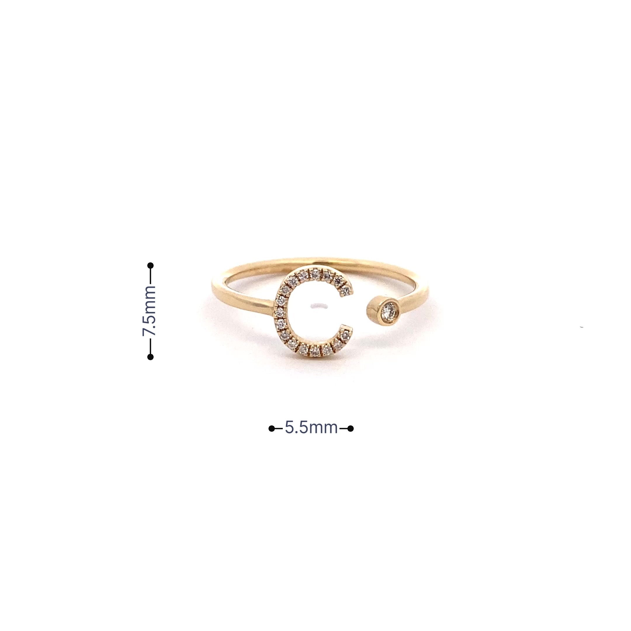 14K Gold Diamond Initial Ring C(0.08ct) - dagatchi.com