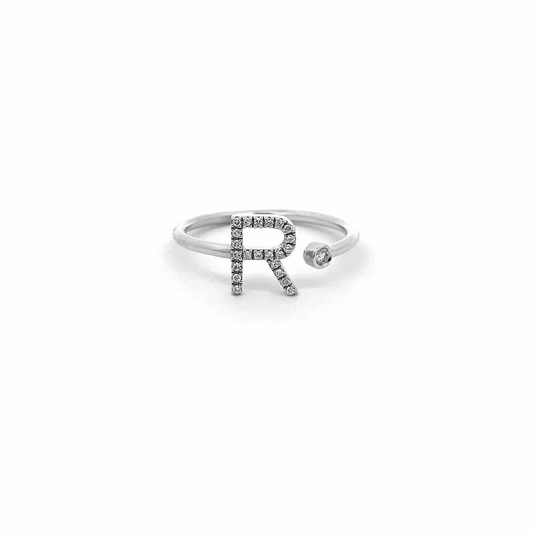 14K Gold Diamond Initial Ring R(0.10ct) - dagatchi.com