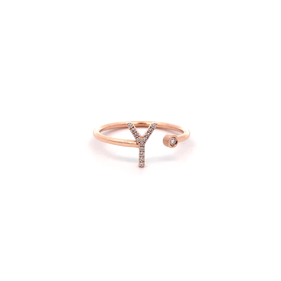 14K Gold Diamond Initial Ring Y(0.07ct) - dagatchi.com