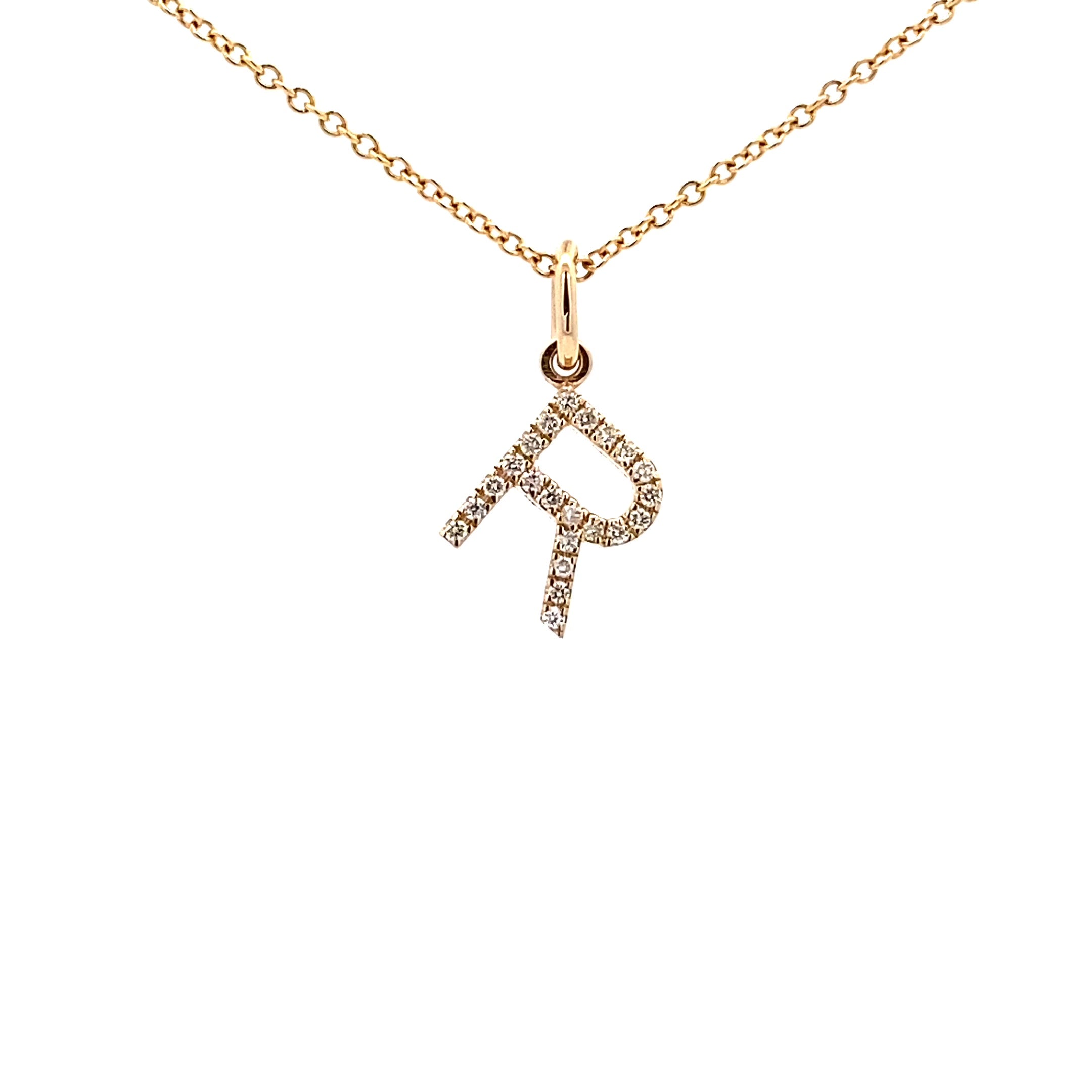 14K Gold Initial Diamond Pendant R(0.08ct) - dagatchi.com