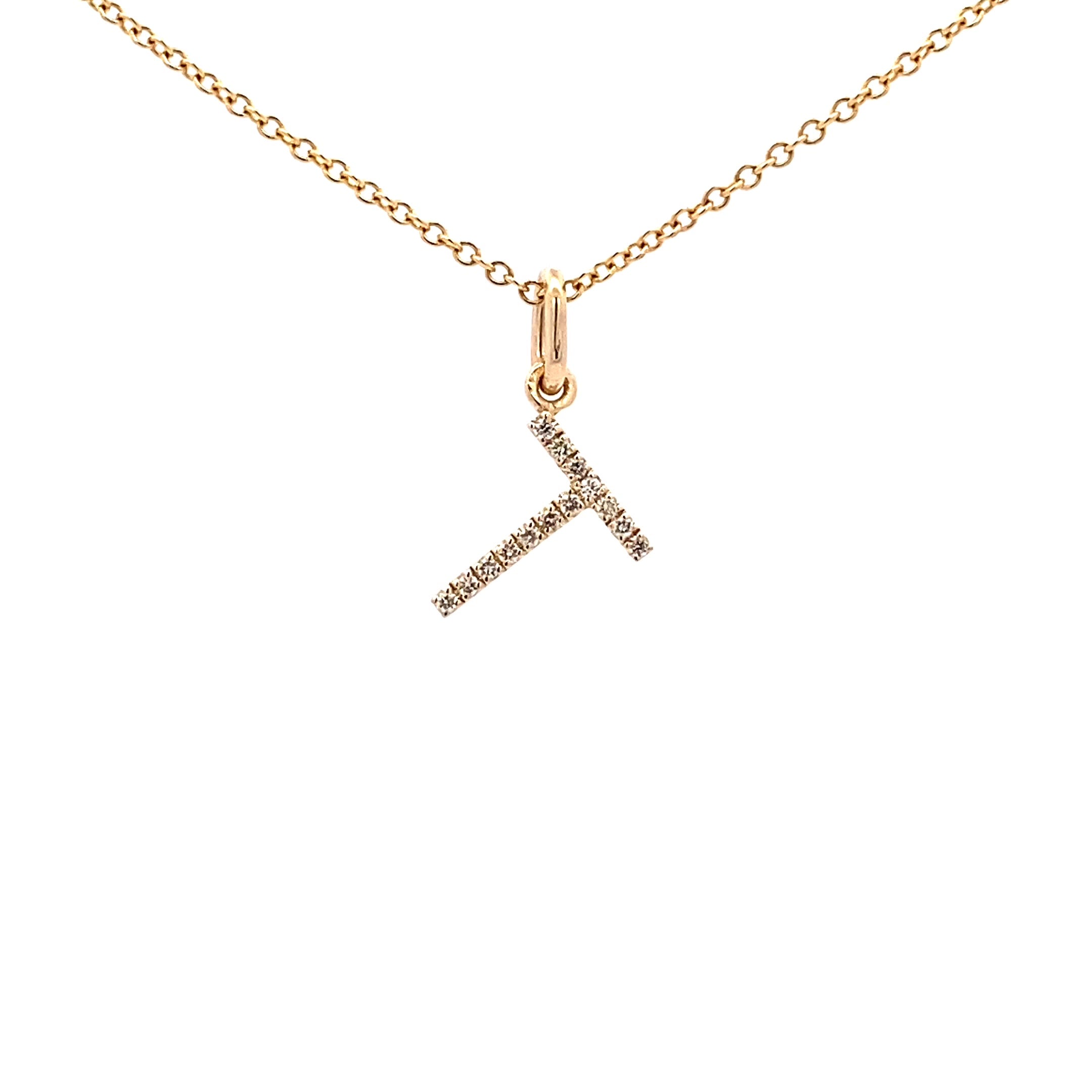 14K Gold Initial Diamond Pendant T(0.05ct) - dagatchi.com