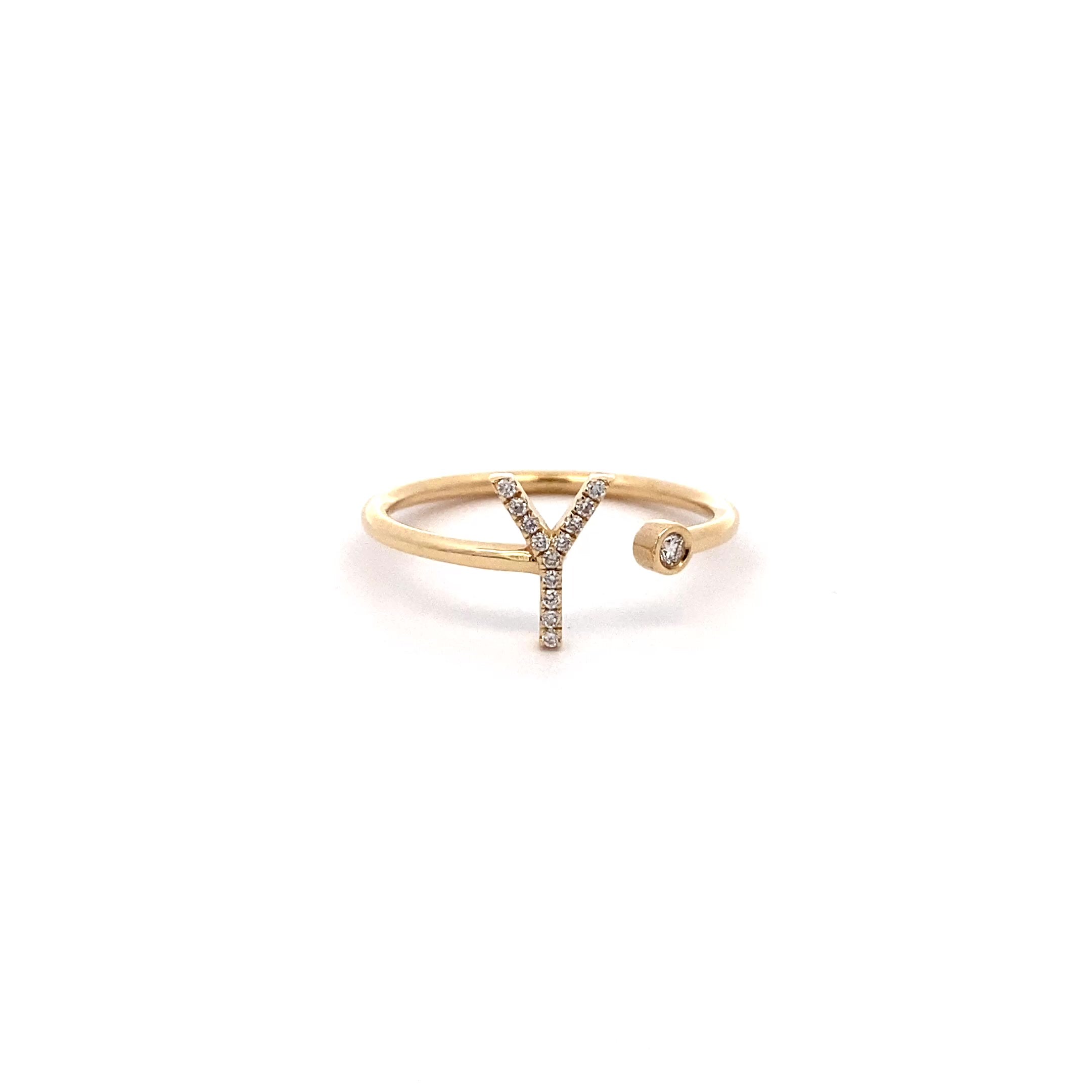 14K Gold Diamond Initial Ring Y(0.07ct) - dagatchi.com