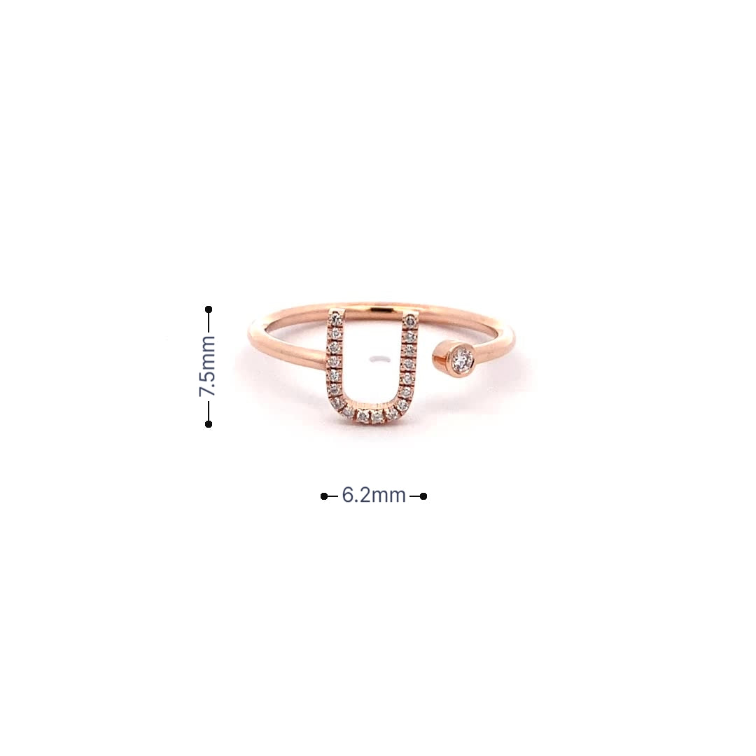 14K Gold Diamond Initial Ring U(0.09ct) - dagatchi.com