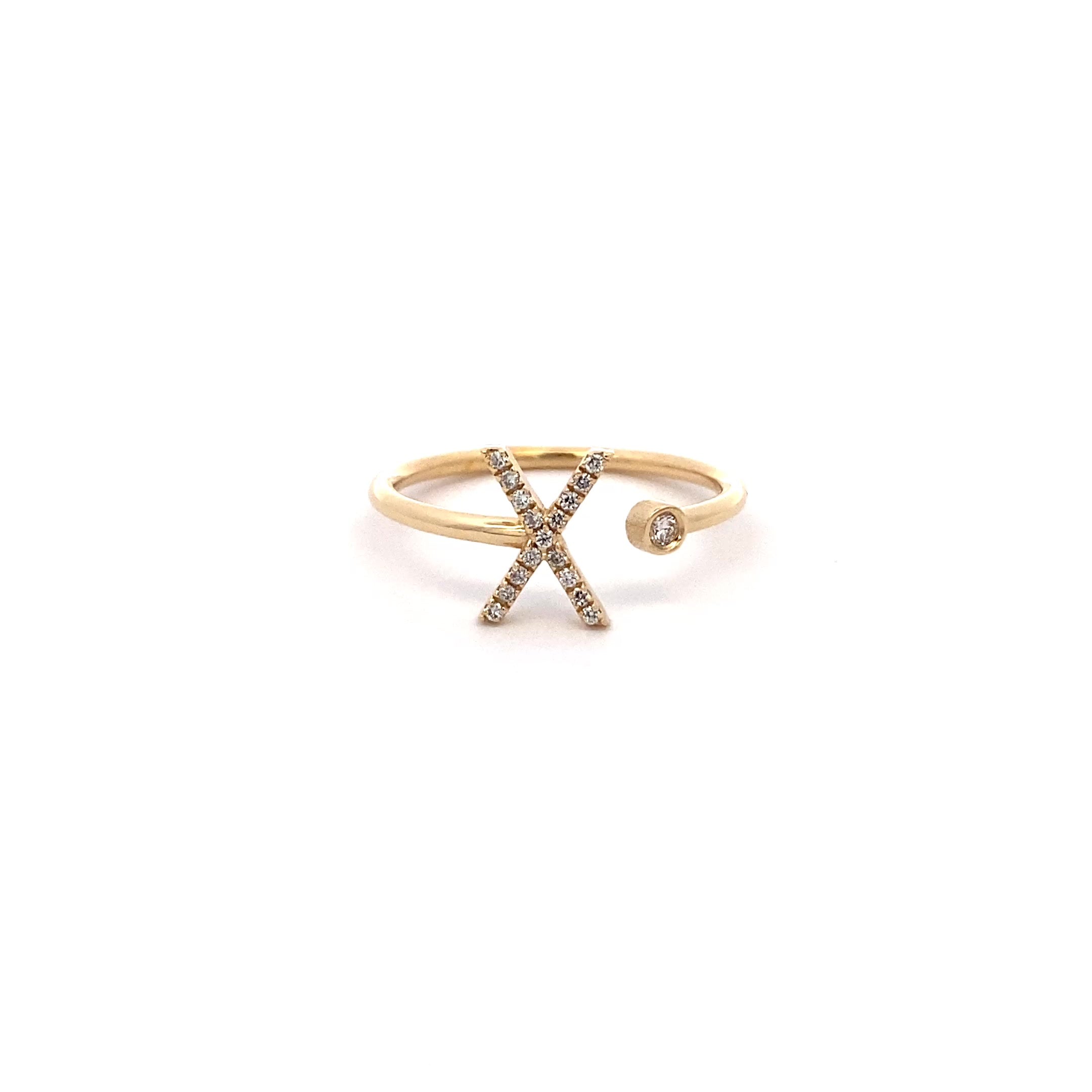 14K Gold Diamond Initial Ring X(0.08ct) - dagatchi.com