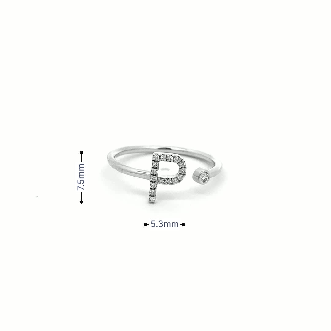 14K Gold Diamond Initial Ring P(0.08ct) - dagatchi.com