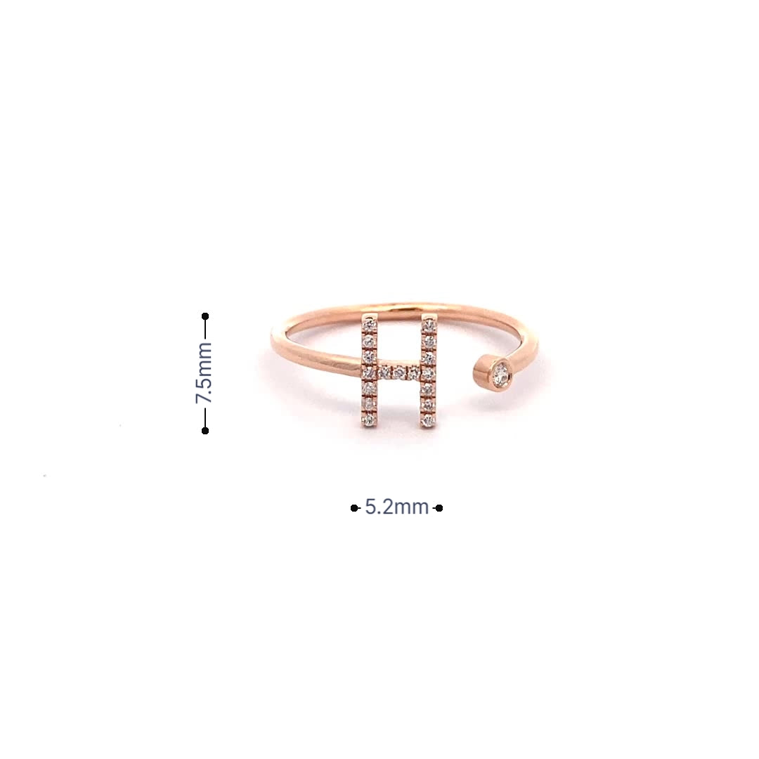 14K Gold Diamond Initial Ring H(0.08ct) - dagatchi.com