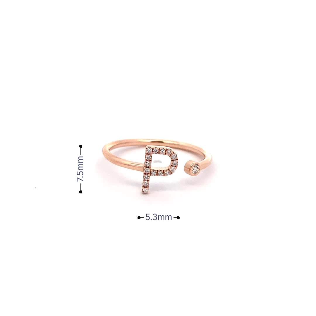 14K Gold Diamond Initial Ring P(0.08ct) - dagatchi.com