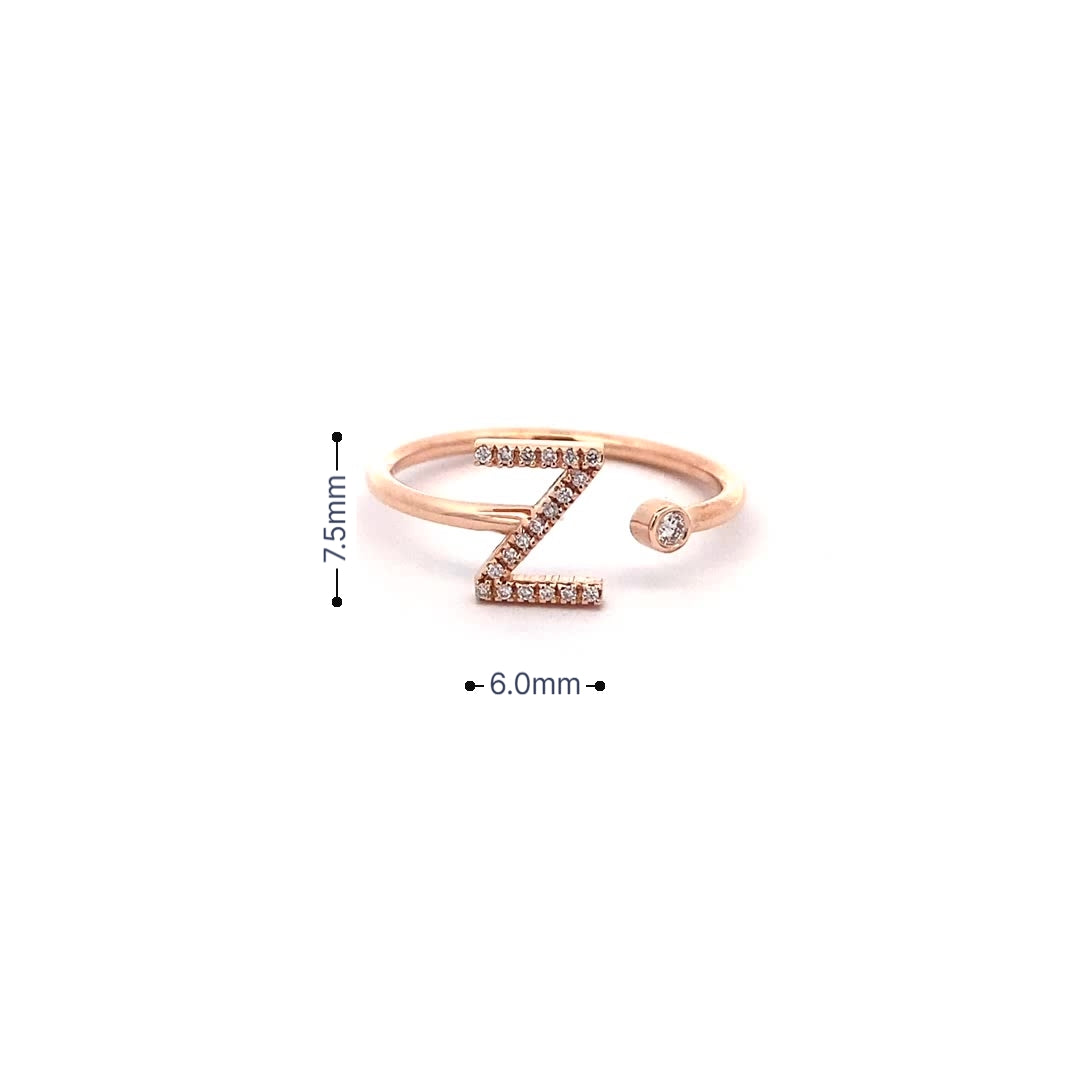 14K Gold Diamond Initial Ring Z(0.09ct) - dagatchi.com
