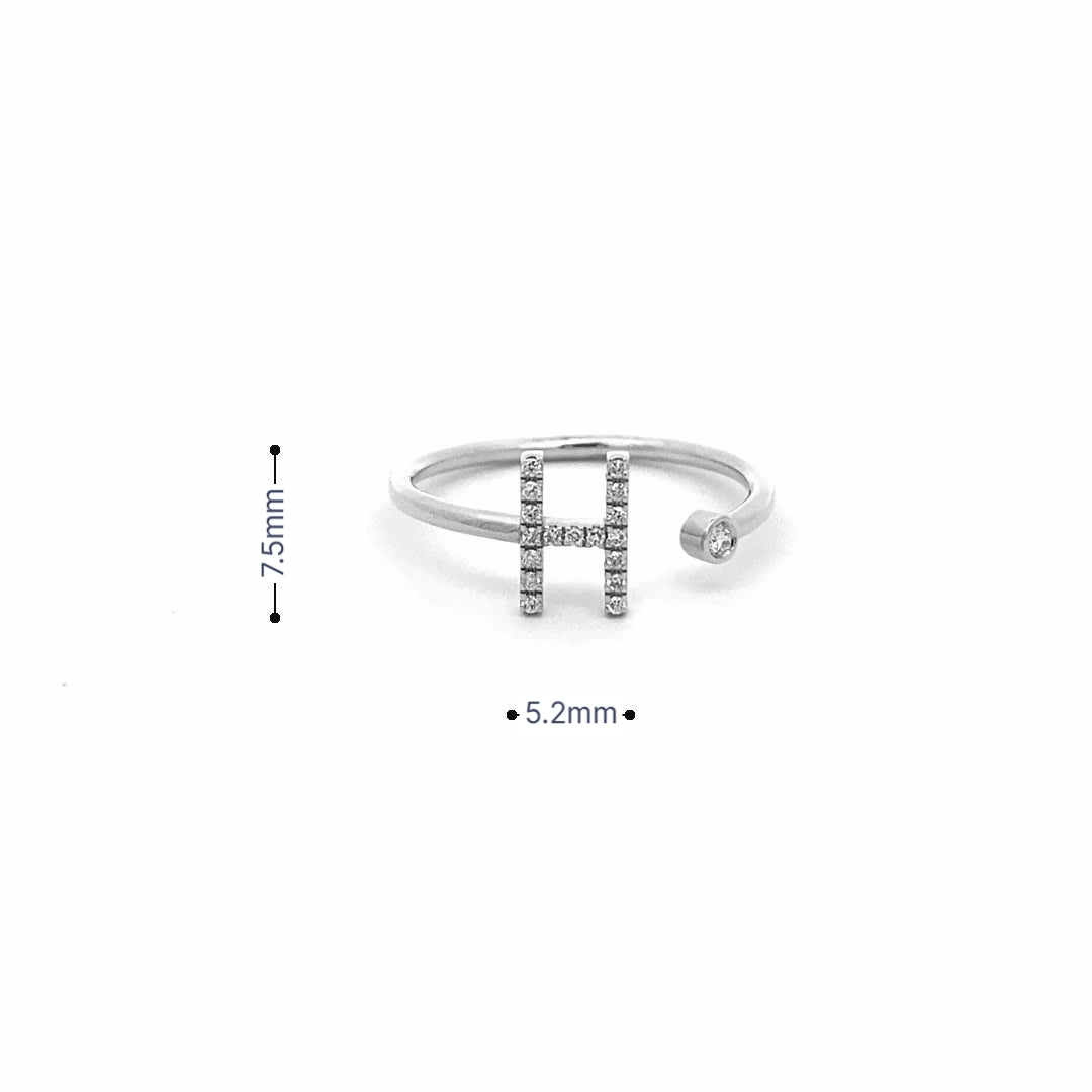 14K Gold Diamond Initial Ring H(0.08ct) - dagatchi.com