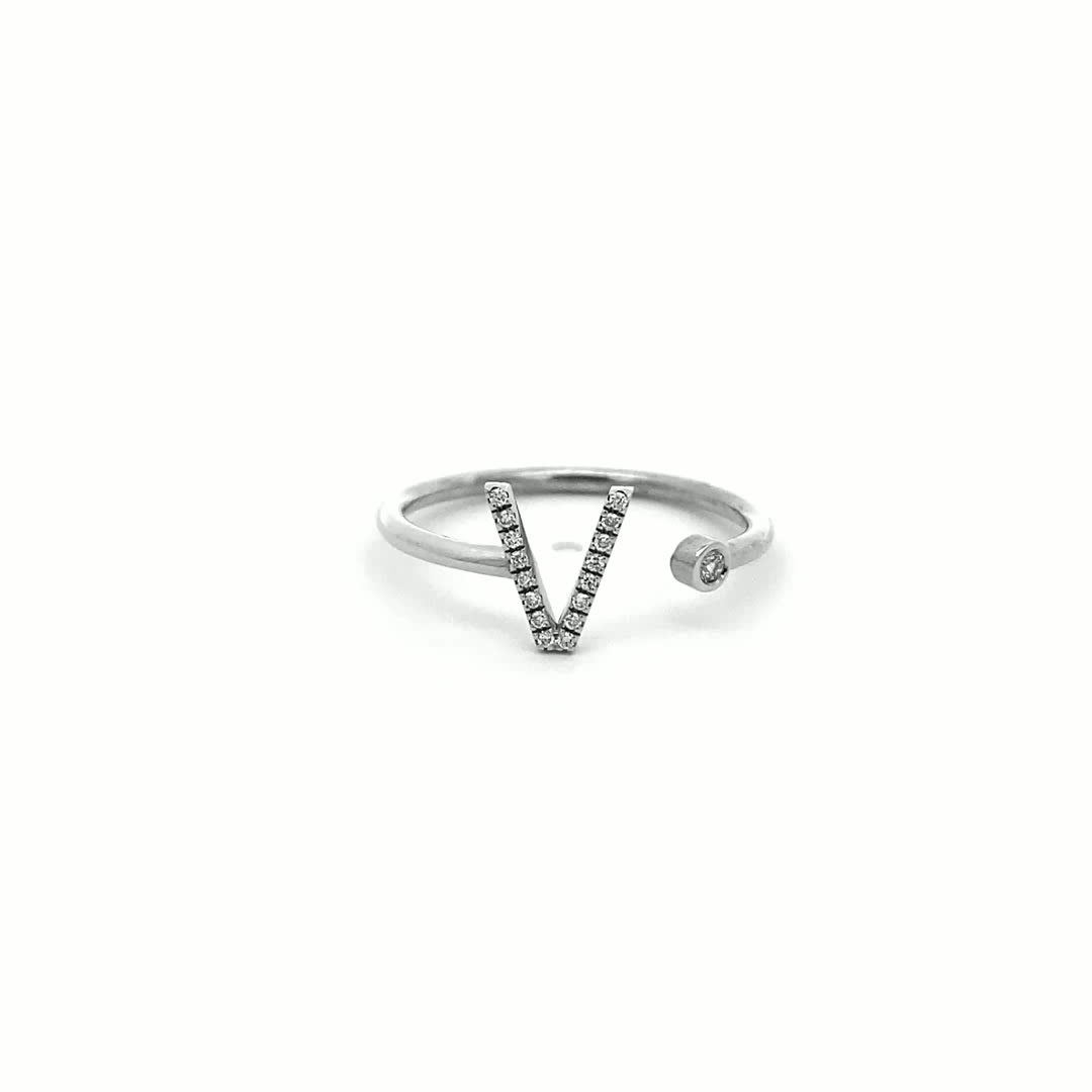 14K Gold Diamond Initial Ring V(0.08ct) - dagatchi.com
