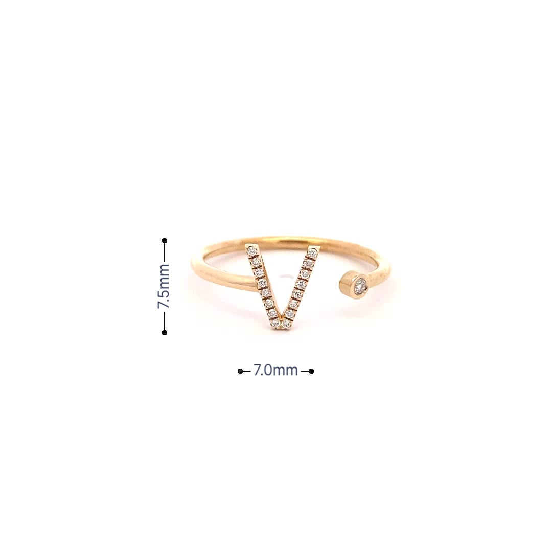 14K Gold Diamond Initial Ring V(0.08ct) - dagatchi.com