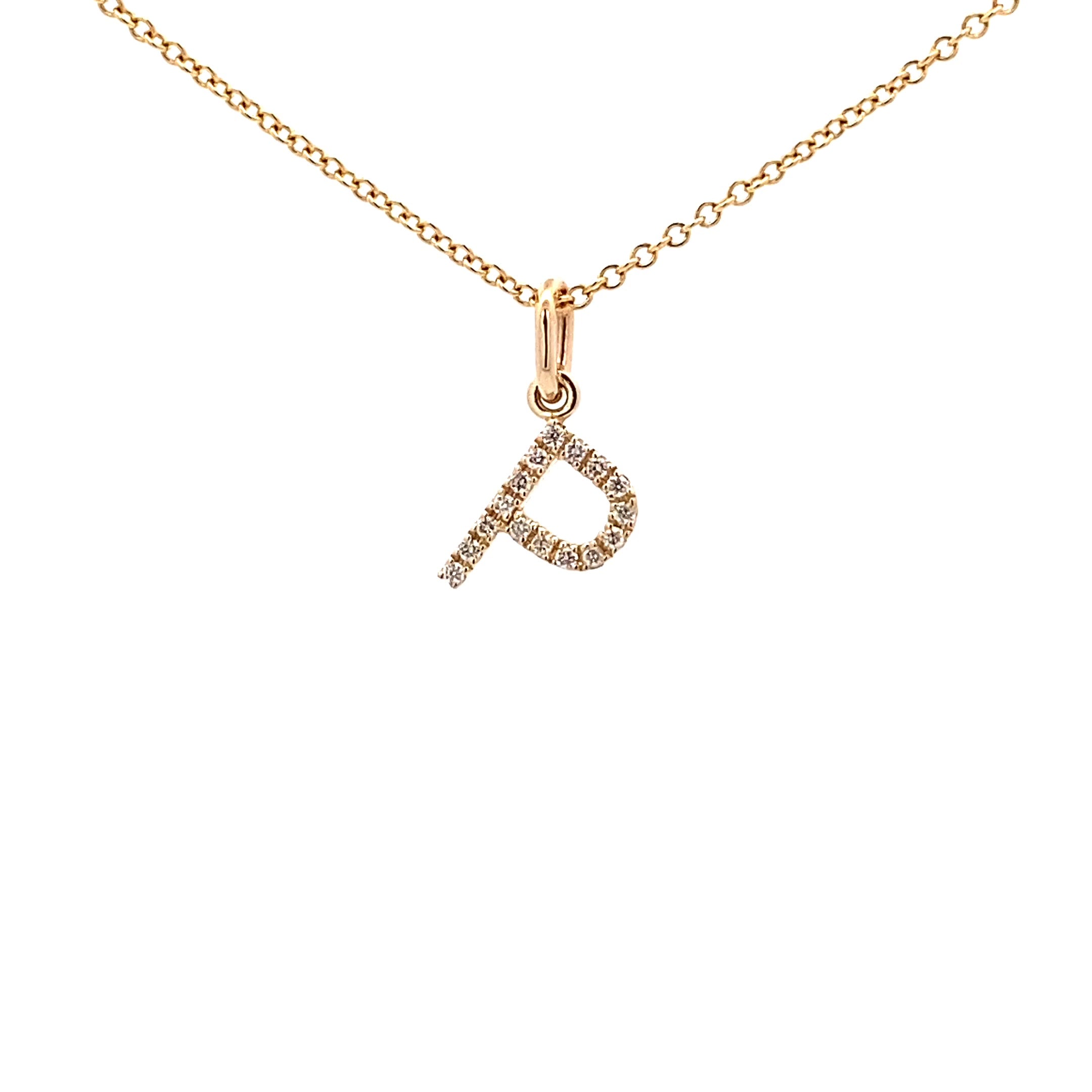 14K Gold Initial Diamond Pendant P(0.06ct) - dagatchi.com