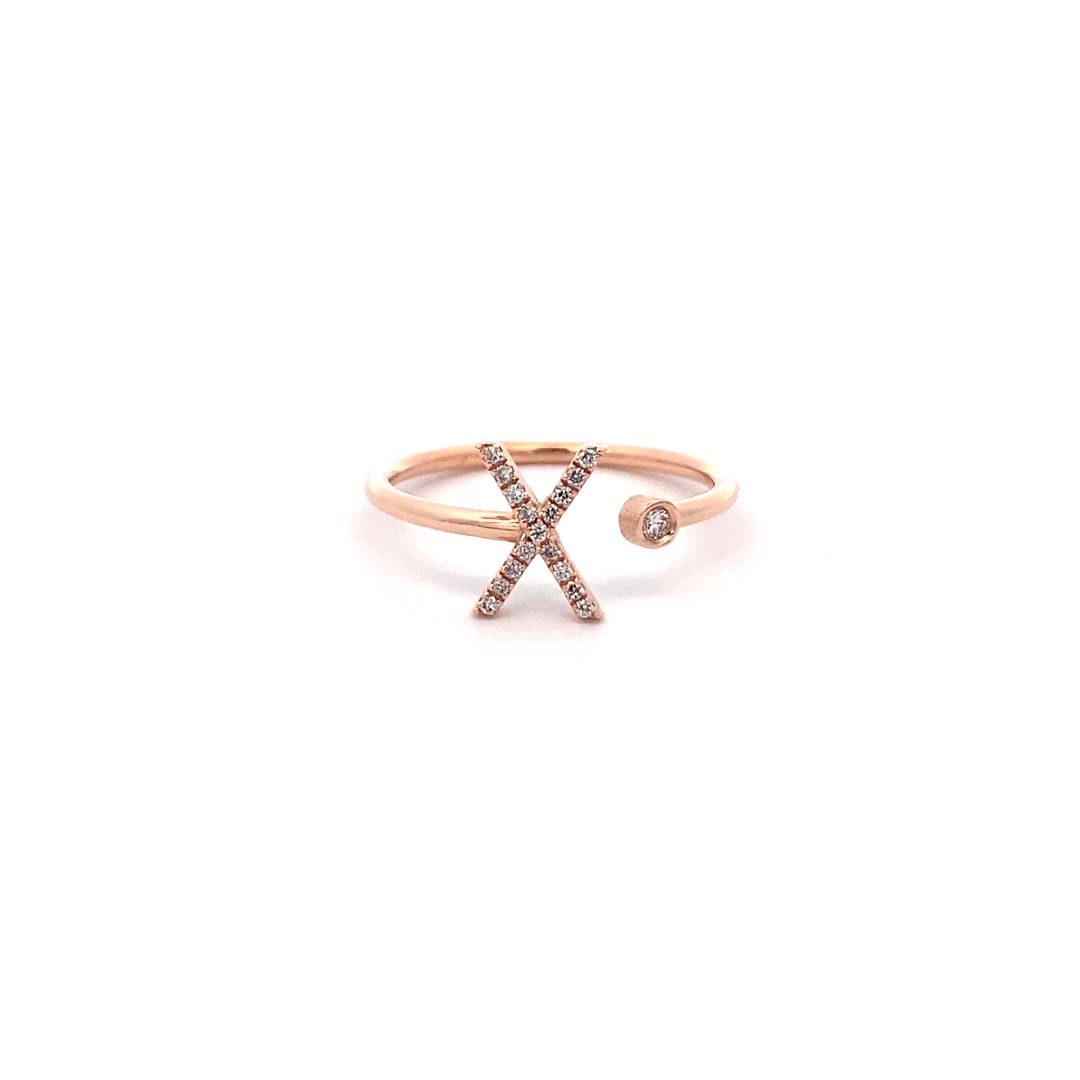 14K Gold Diamond Initial Ring X(0.08ct) - dagatchi.com