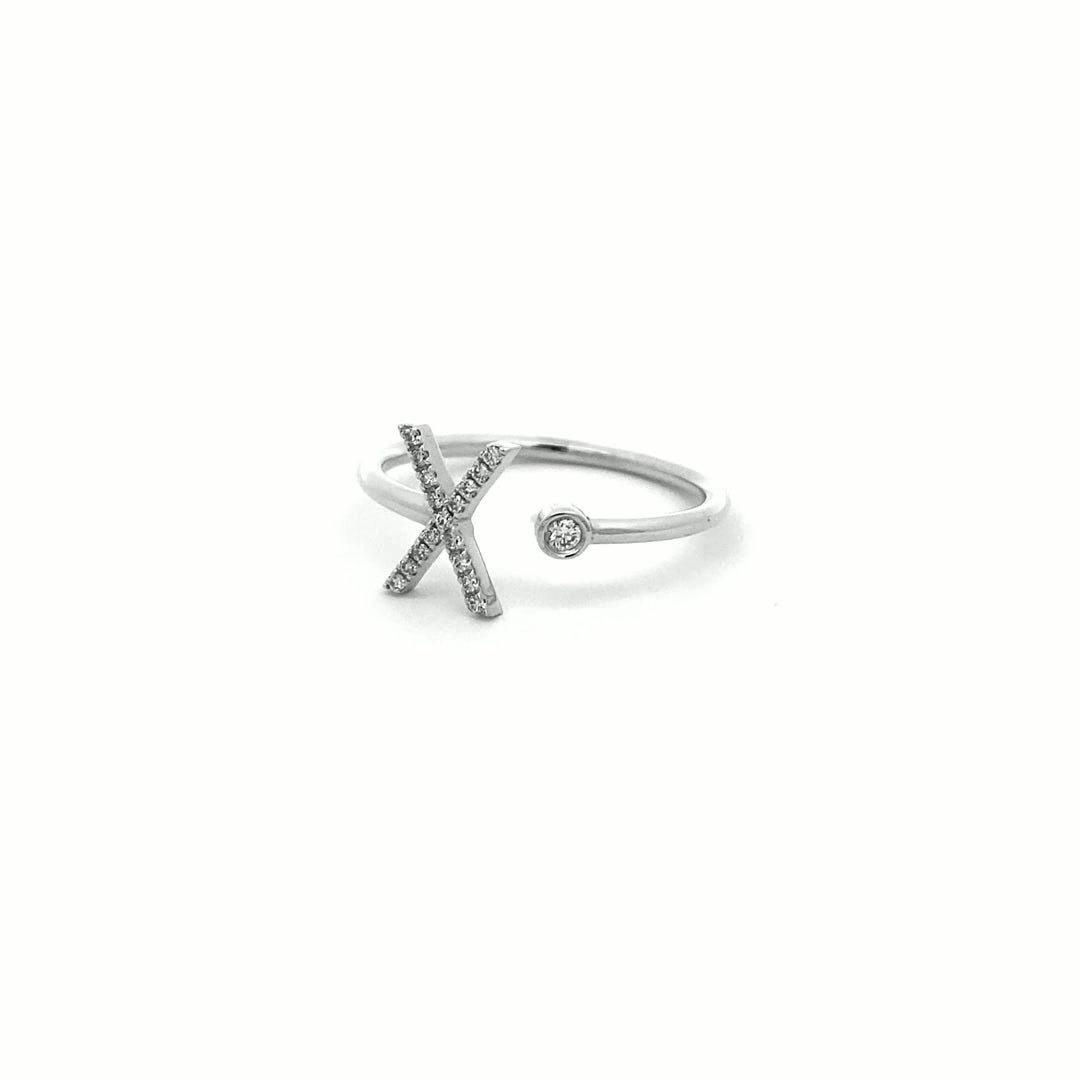 14K Gold Diamond Initial Ring X(0.08ct) - dagatchi.com