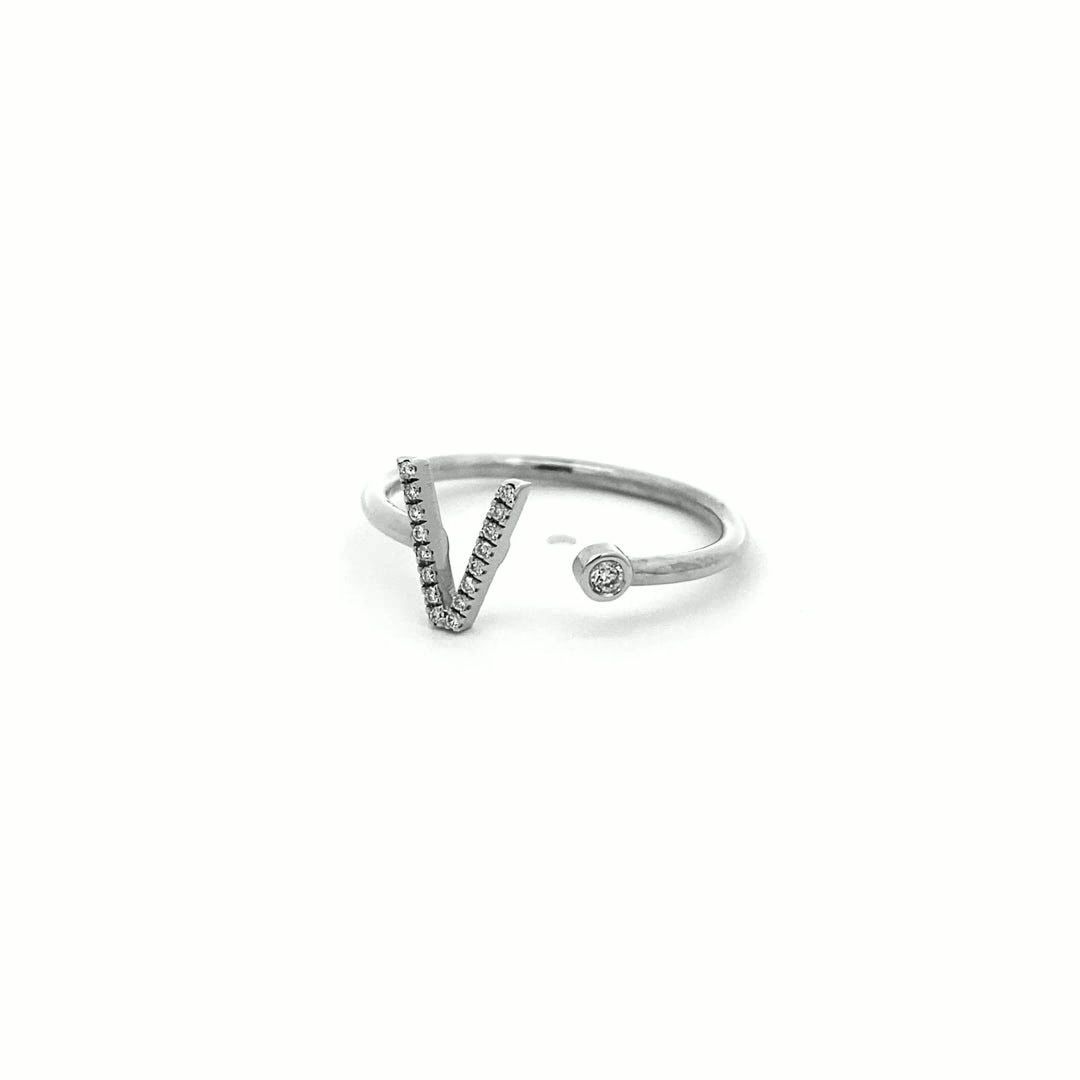 14K Gold Diamond Initial Ring V(0.08ct) - dagatchi.com