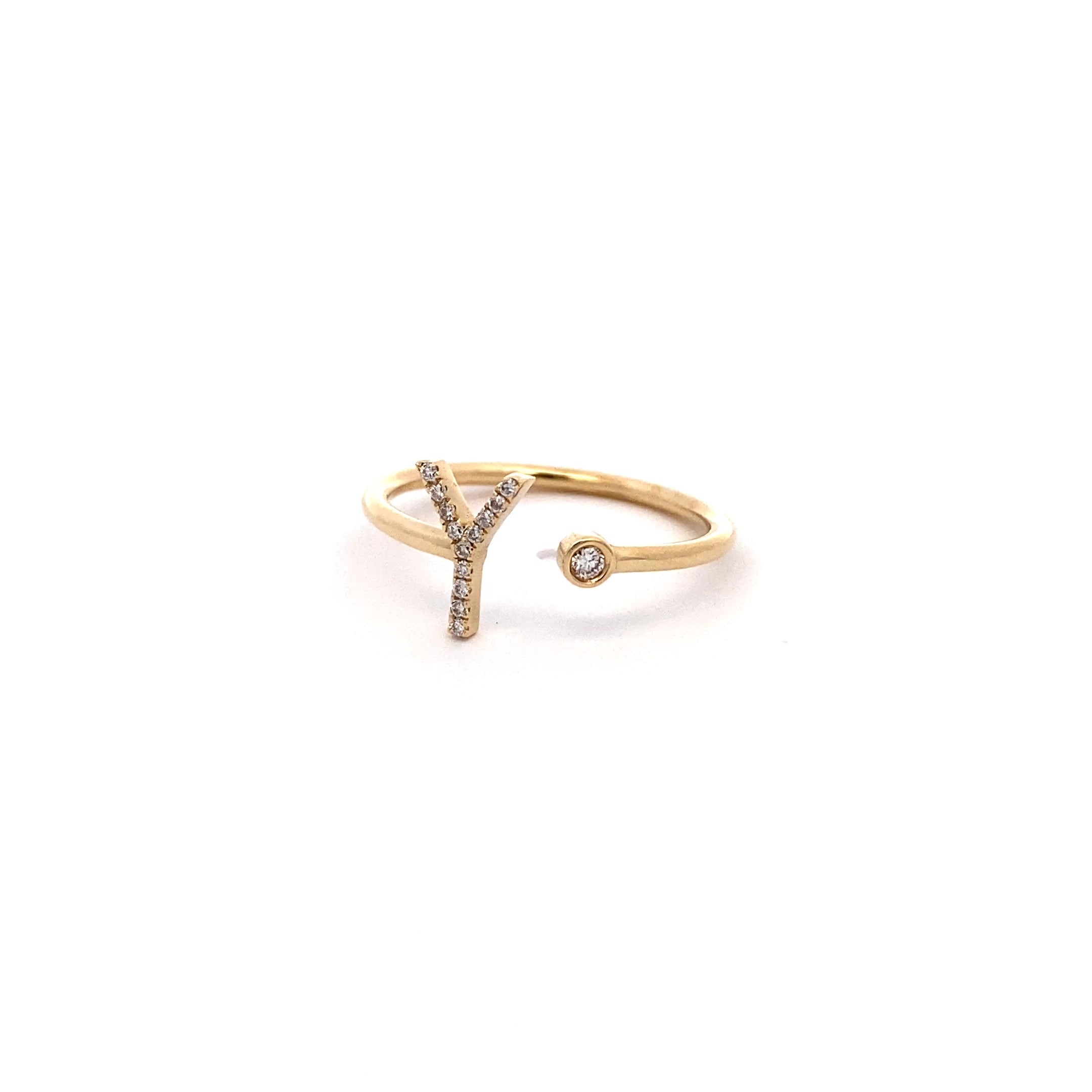 14K Gold Diamond Initial Ring Y(0.07ct) - dagatchi.com