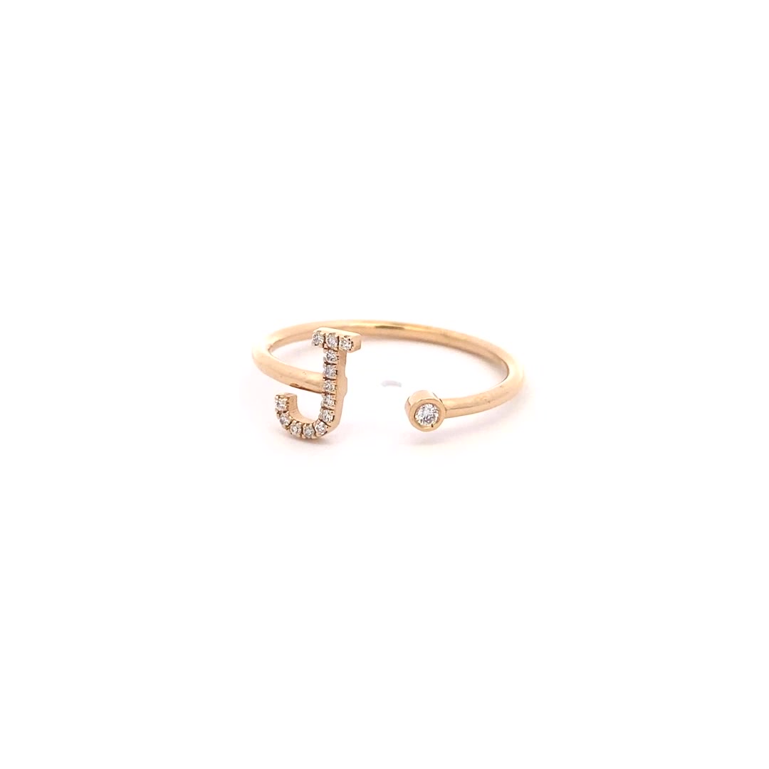 14K Gold Diamond Initial Ring J(0.07ct) - dagatchi.com