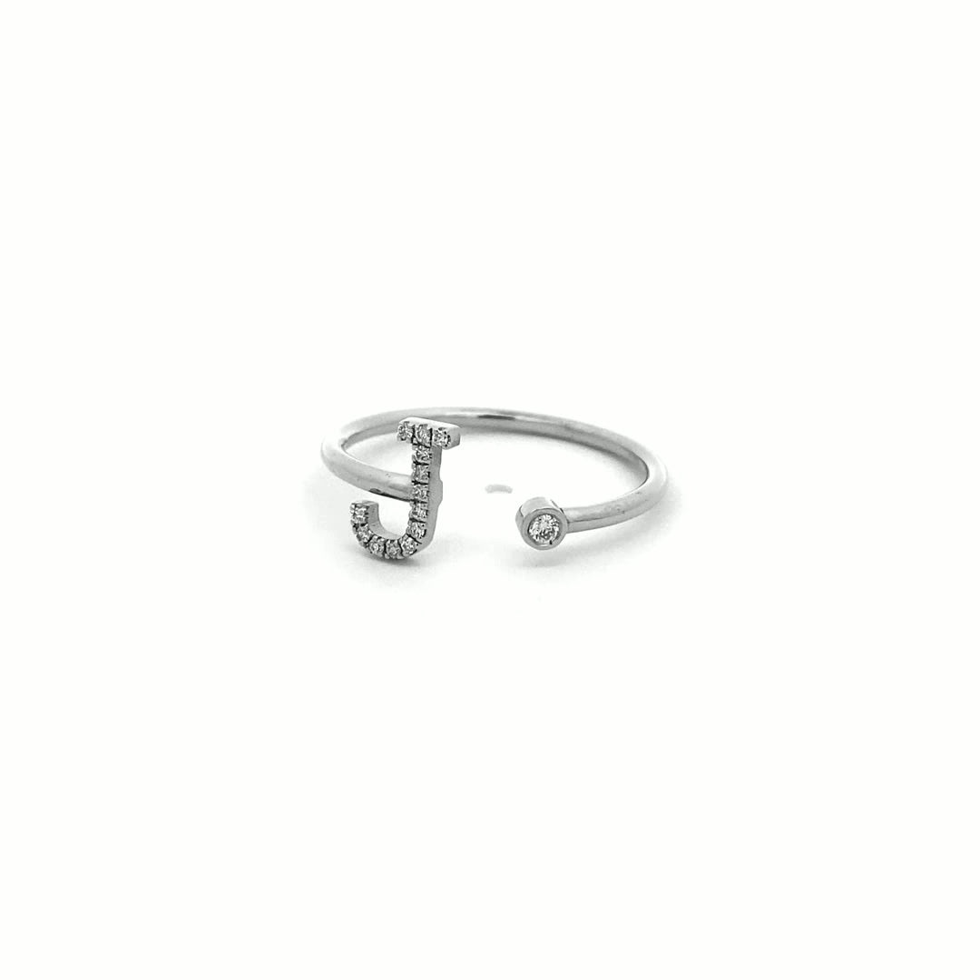 14K Gold Diamond Initial Ring J(0.07ct) - dagatchi.com