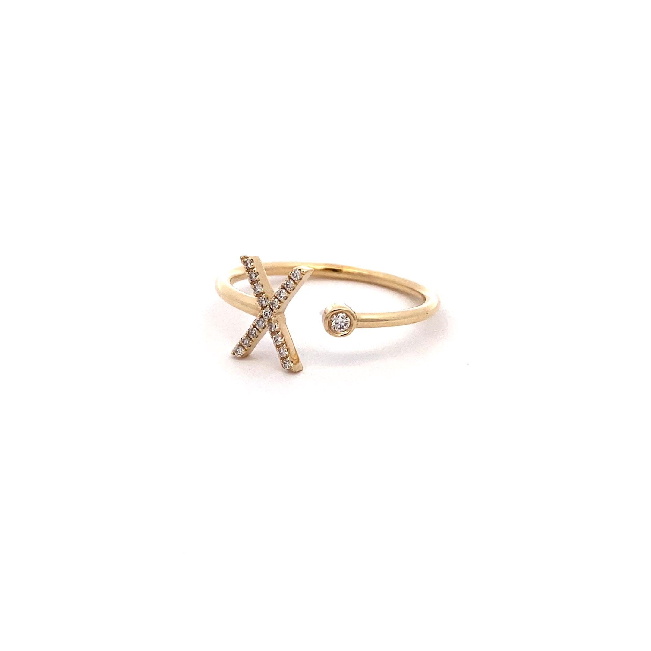 14K Gold Diamond Initial Ring X(0.08ct) - dagatchi.com