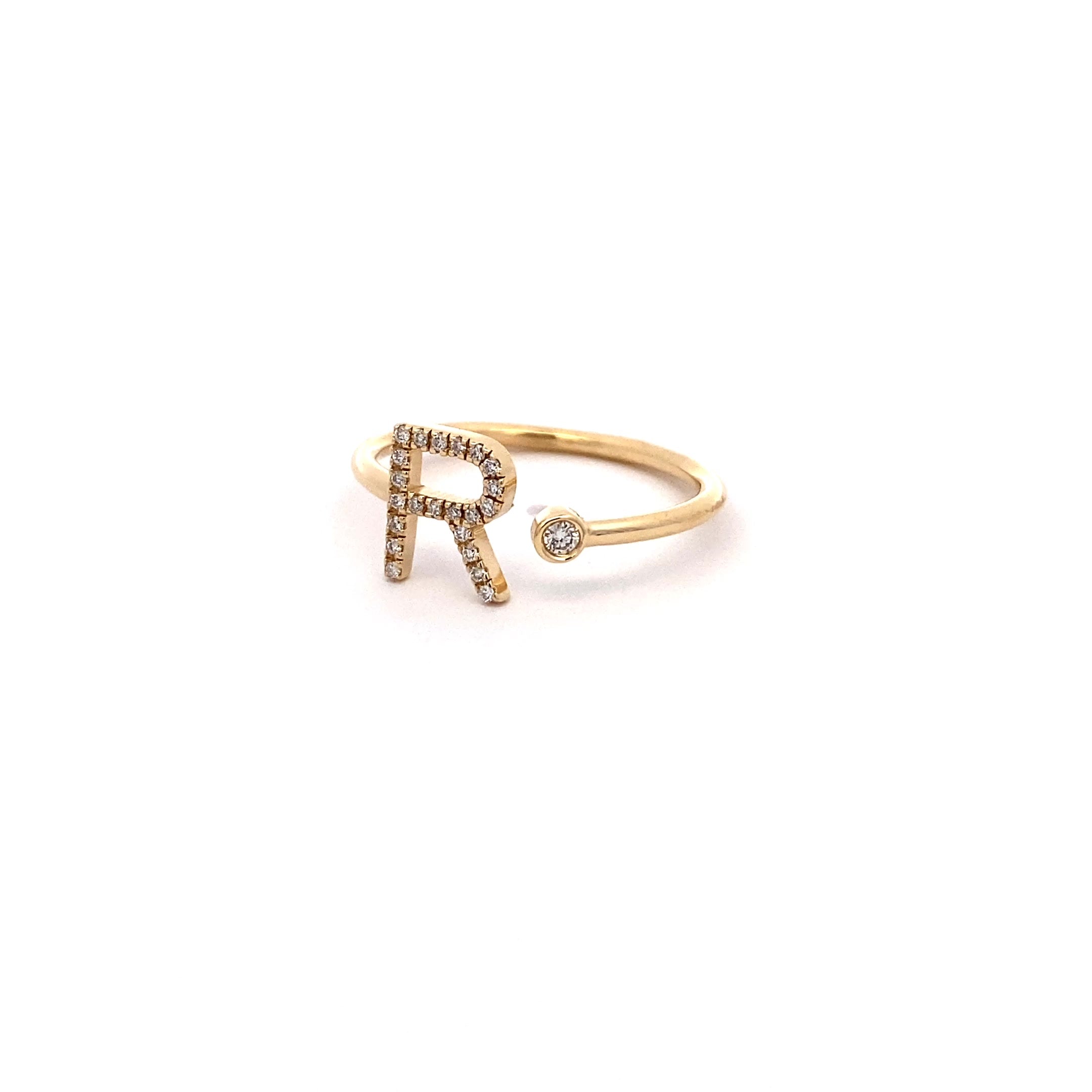 14K Gold Diamond Initial Ring R(0.10ct) - dagatchi.com