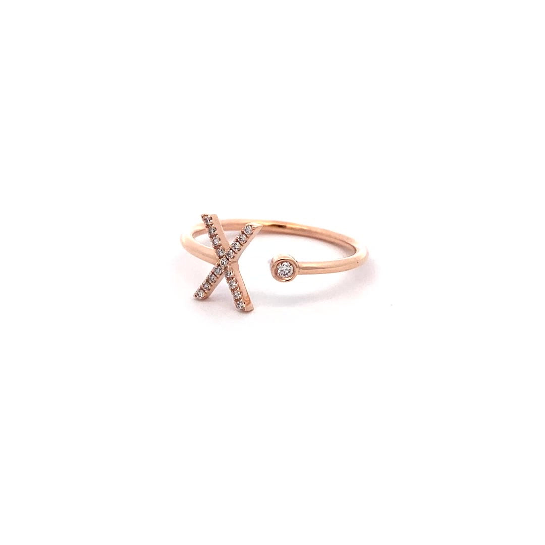 14K Gold Diamond Initial Ring X(0.08ct) - dagatchi.com