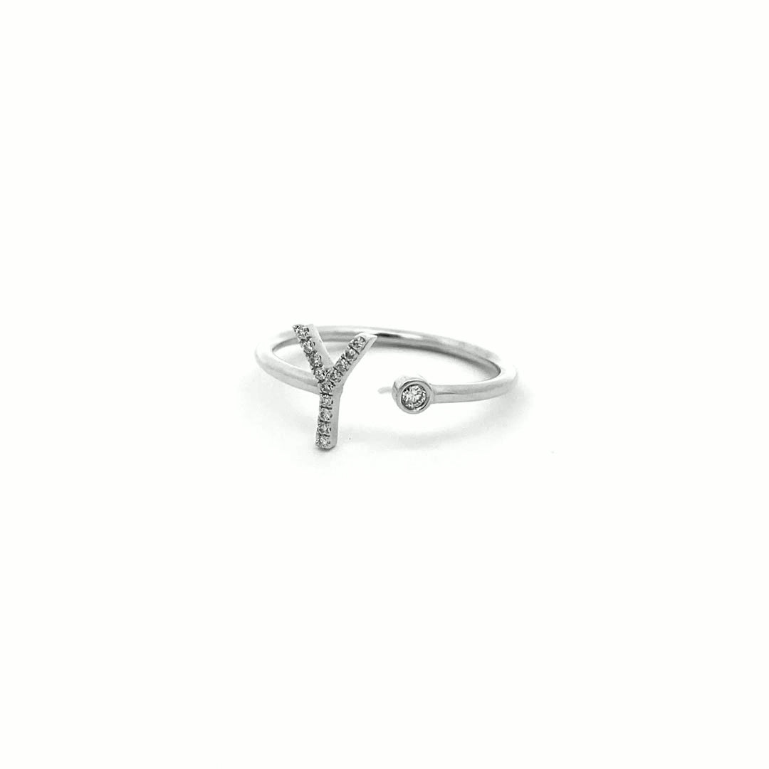 14K Gold Diamond Initial Ring Y(0.07ct) - dagatchi.com