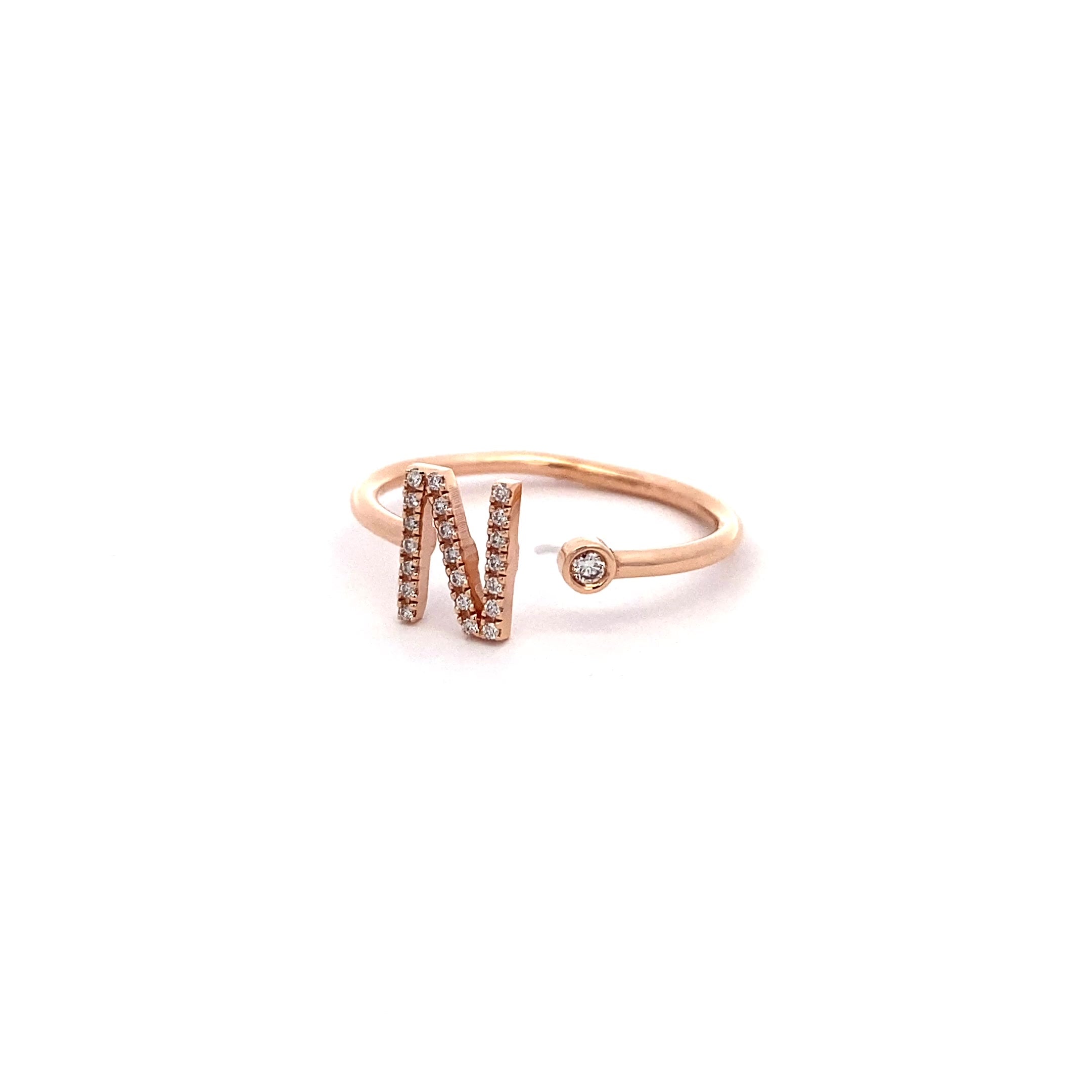 14K Gold Diamond Initial Ring N(0.10ct) - dagatchi.com