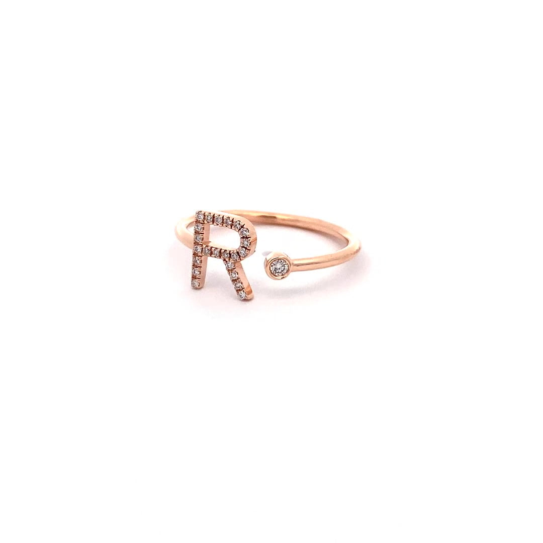 14K Gold Diamond Initial Ring R(0.10ct) - dagatchi.com