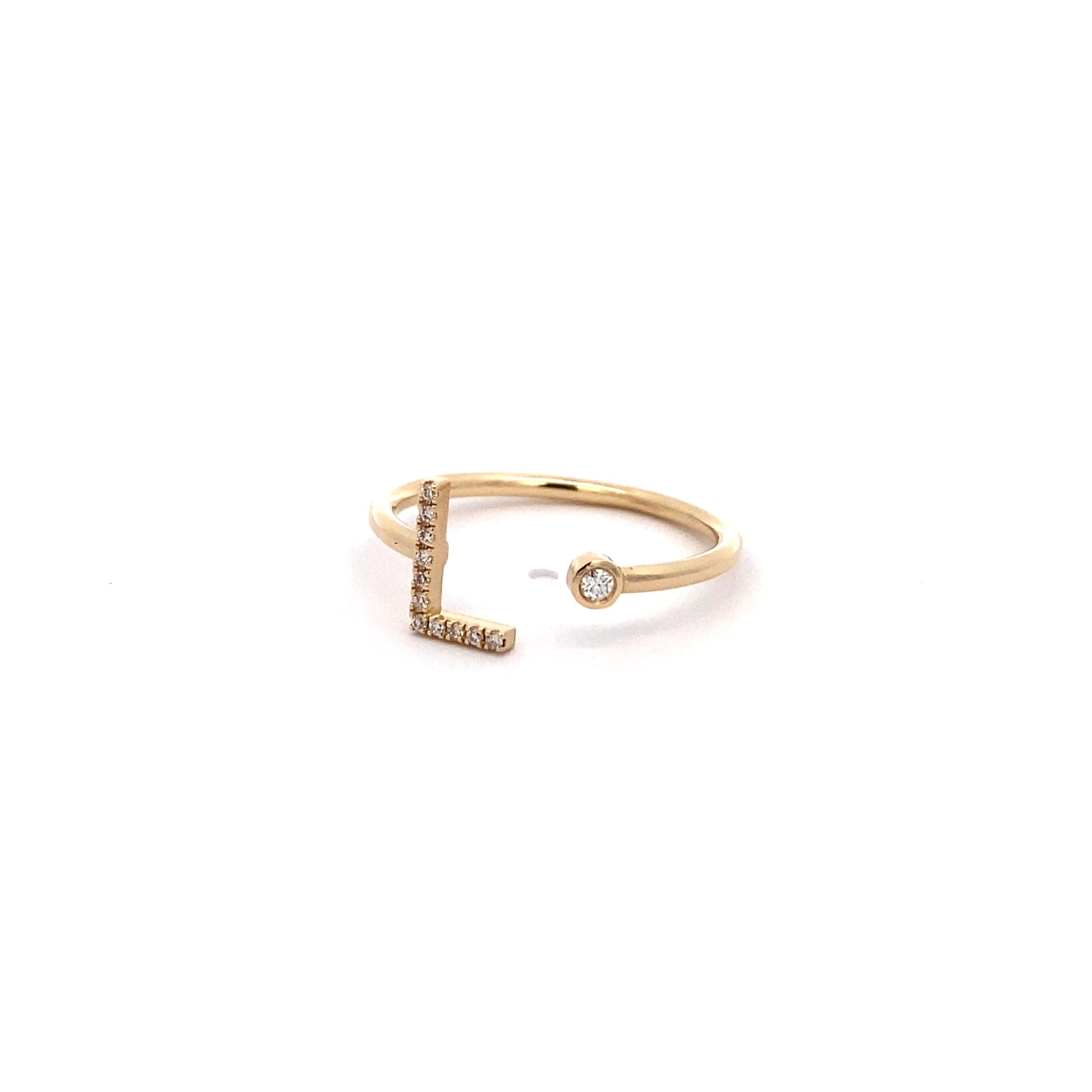 14K Gold Diamond Initial Ring L(0.06ct) - dagatchi.com
