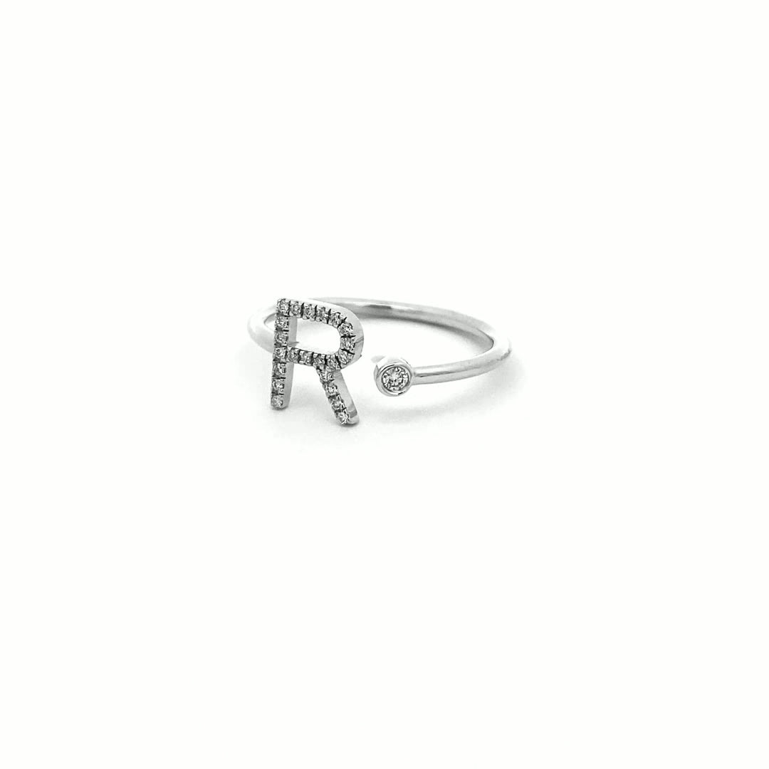 14K Gold Diamond Initial Ring R(0.10ct) - dagatchi.com