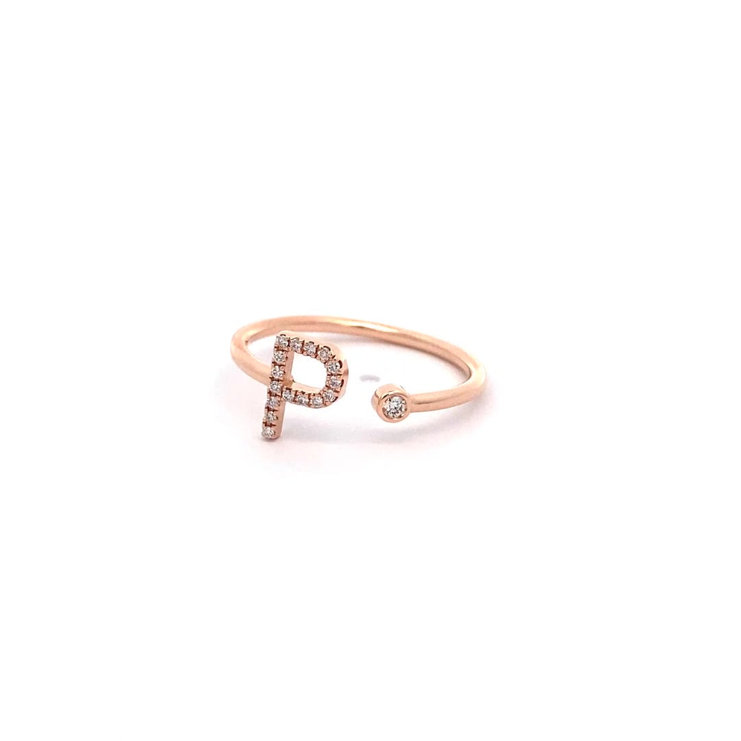 14K Gold Diamond Initial Ring P(0.08ct) - dagatchi.com