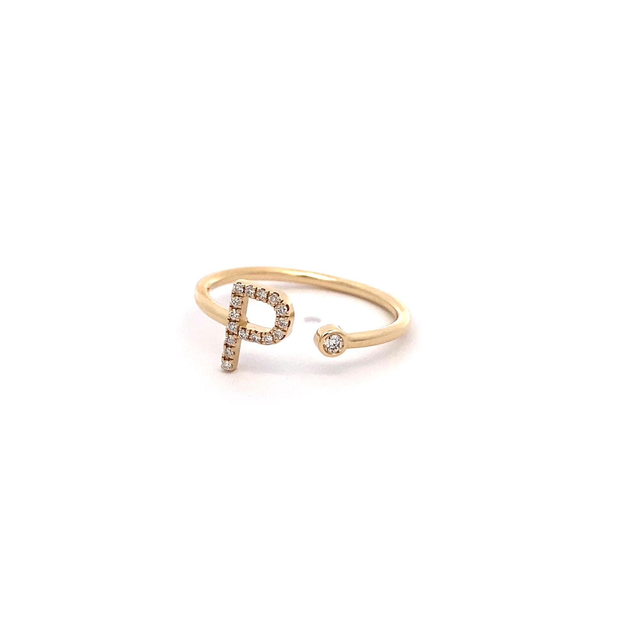 14K Gold Diamond Initial Ring P(0.08ct) - dagatchi.com