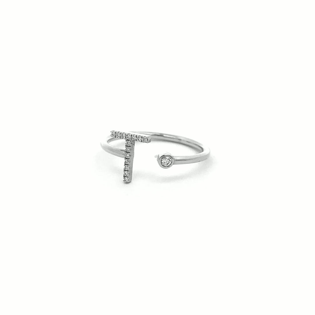 14K Gold Diamond Initial Ring T(0.07ct) - dagatchi.com