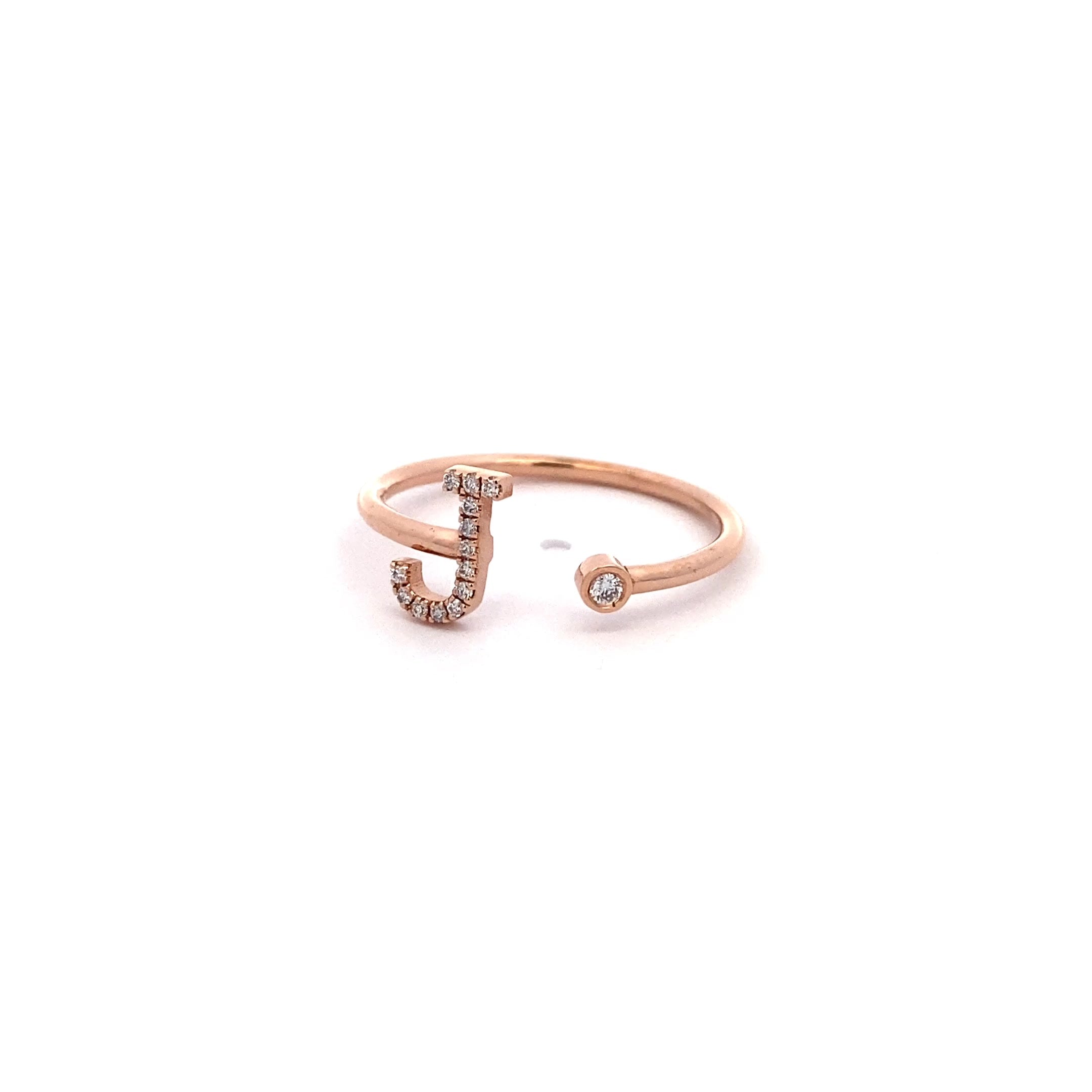 14K Gold Diamond Initial Ring J(0.07ct) - dagatchi.com