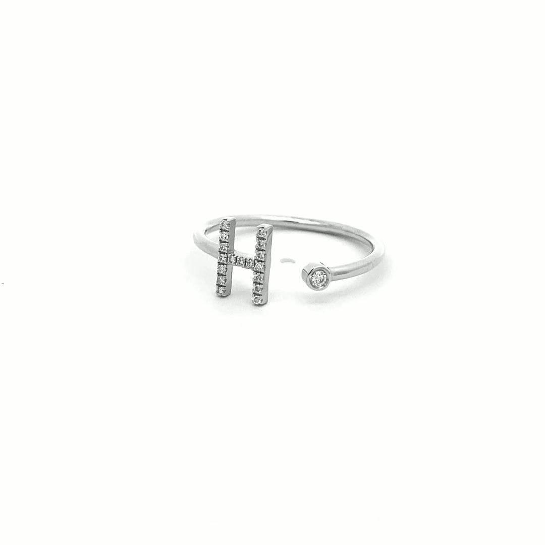 14K Gold Diamond Initial Ring H(0.08ct) - dagatchi.com