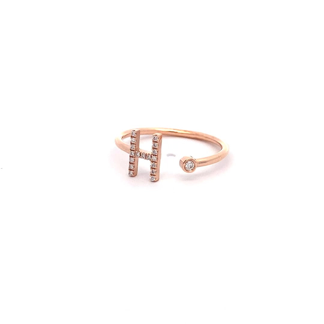 14K Gold Diamond Initial Ring H(0.08ct) - dagatchi.com